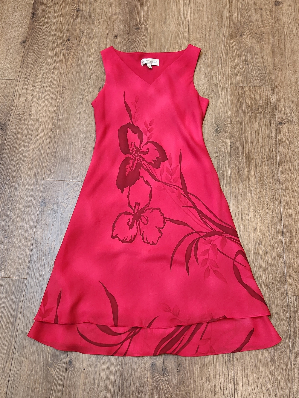 VINTAGE 90s Donna Ricco Red Floral Botanical Shift Dress - 12